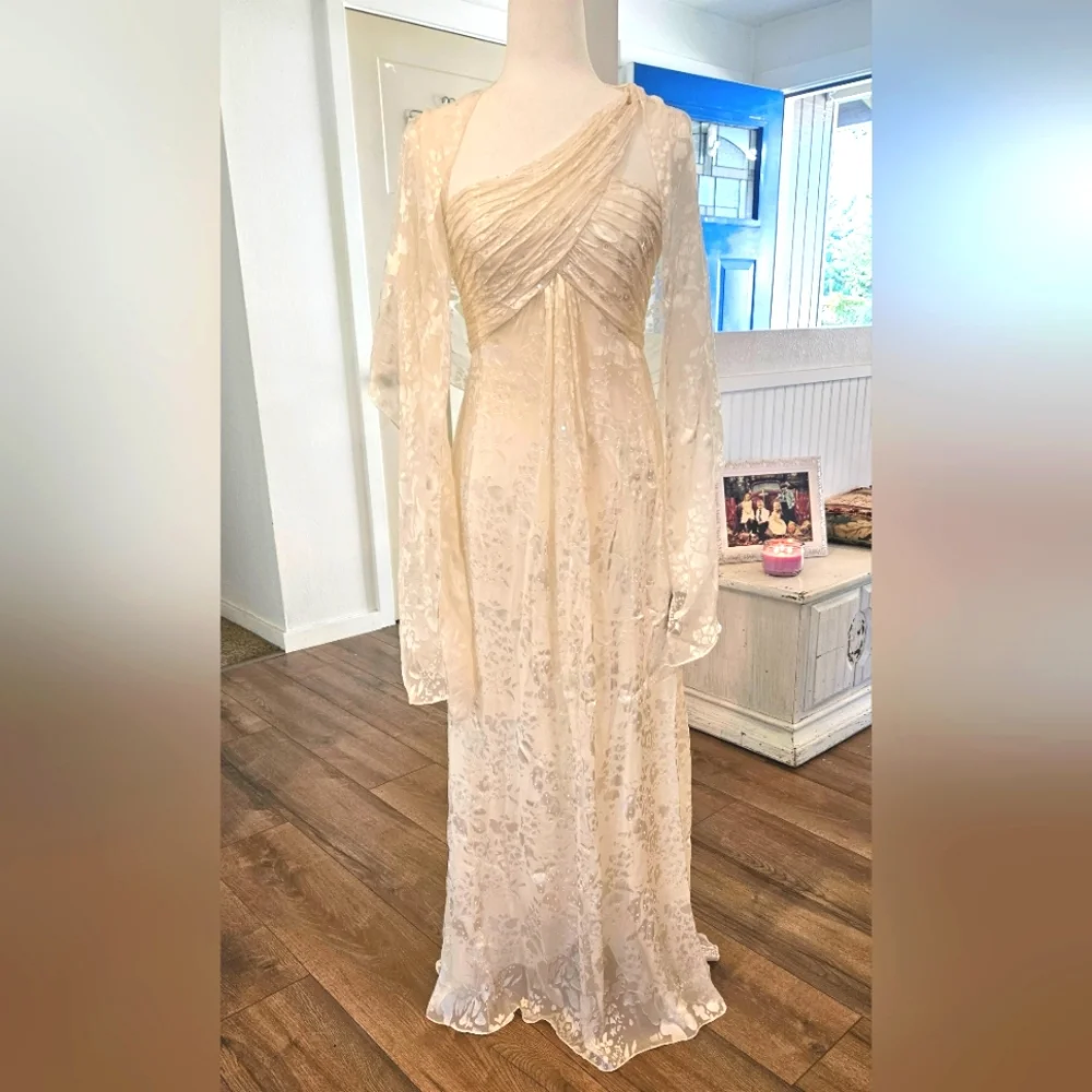 NWOT'S - ALEX EVENINGS - Cream White Floral Print On Shear- Size 4 - 2 piece set - Picture 9 of 11